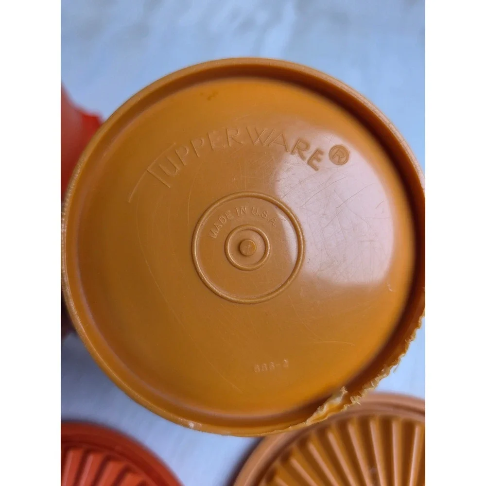 Vintage Tupperware Servalier Bowls 886 Orange Yellow Sunburst Lids 2pc Set 70s